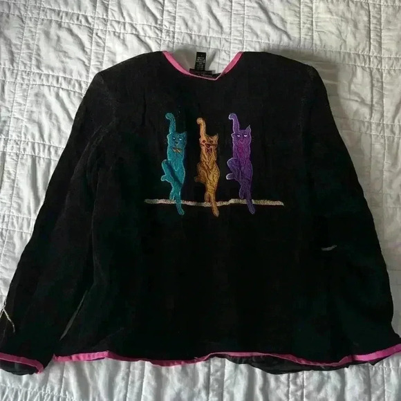 Vintage Daniel k cat embroidered black jacket women’s large boho artsy autumn - Picture 4 of 8